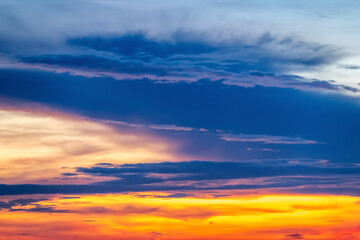 Colorful cloudy sky at sunset. Gradient color. Sky texture, abstract nature background