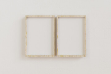 3d realistic frame mockup,set of 2,wooden frame set,6k render,brown mockup,wood frame,iso sizes