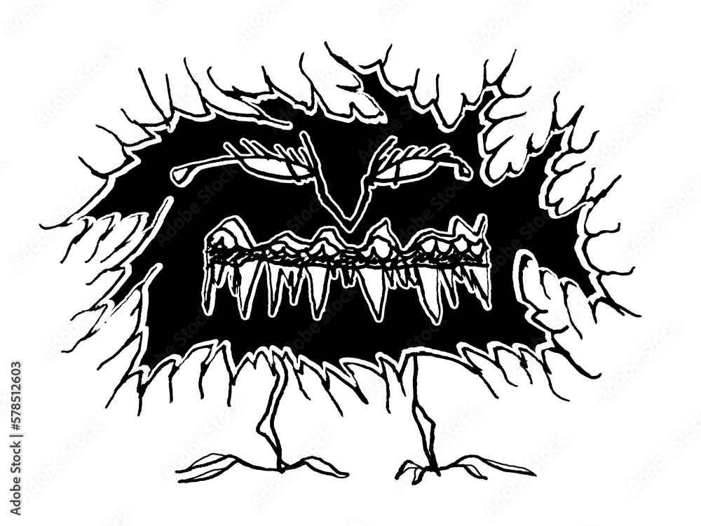 Sticker creepy black monster sketchy style drawing