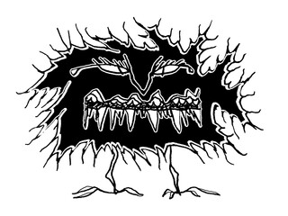 Creepy black monster sketchy style drawing