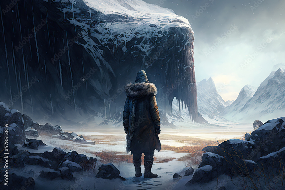 Poster exploring unknown realms within the cold tundra generative ai