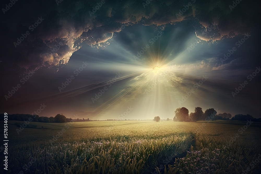 Poster the mystical radiance of heavenly fields generative ai