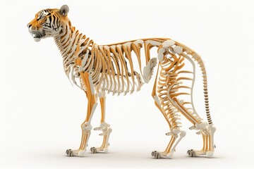Tiger anatomy skeleton on white background 