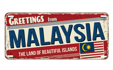 Fototapeta premium Greetings from Malaysia vintage rusty metal sign