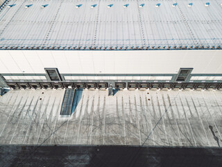 Aerial view of empty loading dock at the distribution center 