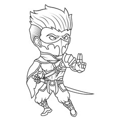Ninja chibi mascot logo line art