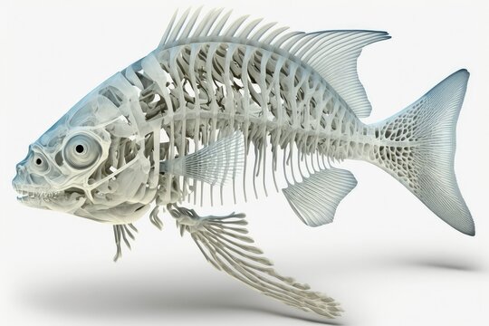 Dead fish skeleton 3D rendering on white background. Generative AI.