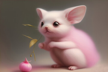 Generative AI: cute pink fantasy animal in blur background
