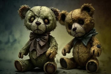 Fotobehang Zombie teddy bears, concept of Horror and Undead, created with Generative AI technology © RealPeopleStudio