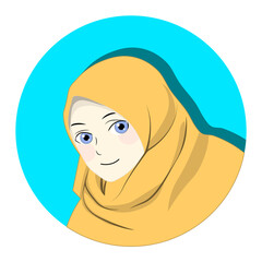 beautiful girl in hijab. teen. cute cartoon.