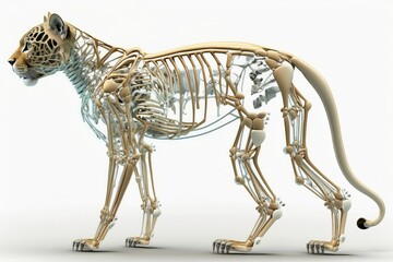 Skeleton of a puma on a white background