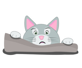 cute cat hidden behind the wood cartoon design.