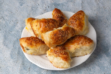Turkish cuisine; Handmade Cheese spinach Pastry (Turkish name; peynirli - ispanakli pogaca)