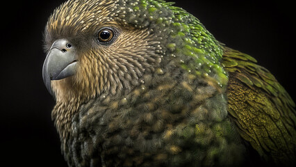 Photorealistic illustration of the Kakapo bird. Generative AI