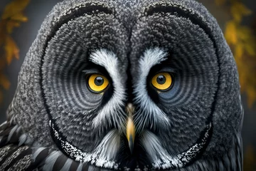 Garden poster Owl Cartoons Great grey owl face portrait, front view, realistic 3d illustration 