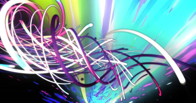 Animation of spinning spiral moving in seamless loop over light trails