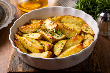 Baked spiced potatoes look delicious.