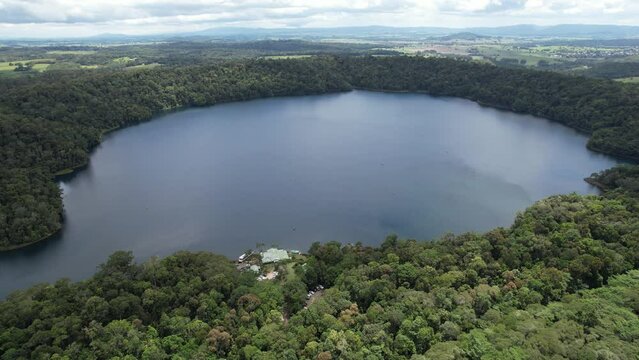 Spectacular aerial footage of Lake Barrine Atherton Tablelands Queensland Australia
