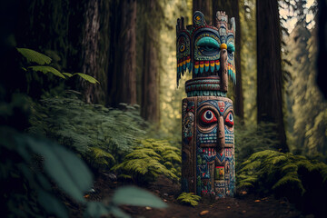 Colorful totem in the forest