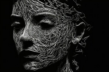 Abstract wire human face of a woman on black background