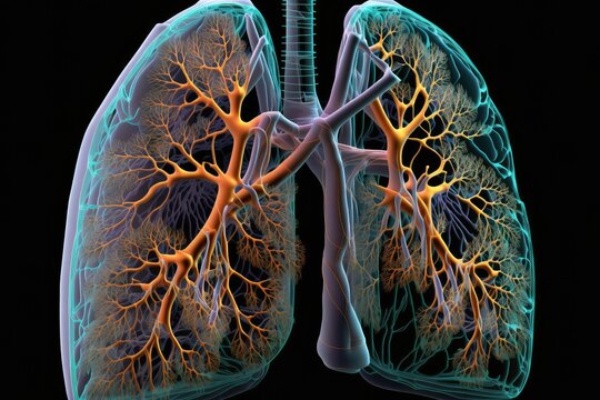 3D illustration of human lungs on lack background