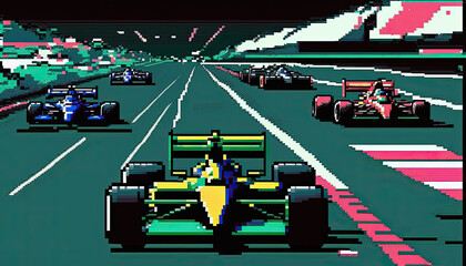 pixel art racing car illustration - obrazy, fototapety, plakaty