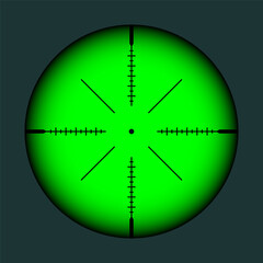Weapon night sight, sniper rifle optical scope. Hunting gun viewfinder with crosshair. Aim, shooting mark symbol. Military target sign, silhouette. Game interface UI element. Vector illustration