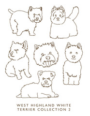 West Highland White Terrier Outline Illustrations in Various Poses Collection 2