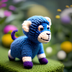 Cute blue monkey toy on the floor.  Created with ai technologies
