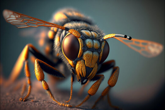 Photorealistic image of a murder hornet ( Asian giant hornet ) Generative AI.
