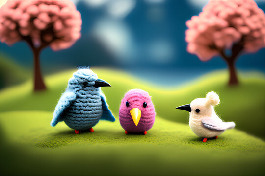 Cute birds. Toys. Created with ai technologies