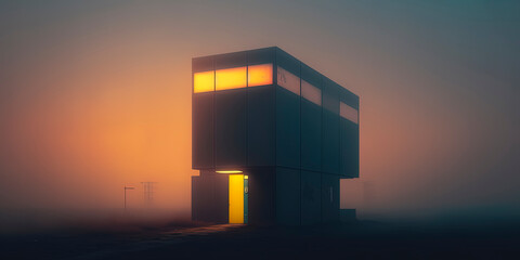 the gradient of colour minimalistic biomechanical organism, cinematic lighting with early morning fog, twilight golden hour AI-Generated