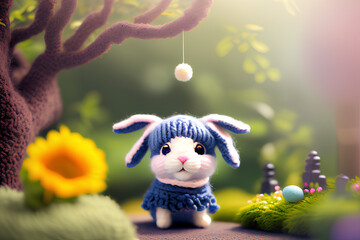Easter bunny with easter eggs. Created with generative ai technologies