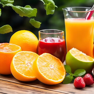 orange juice and fruits