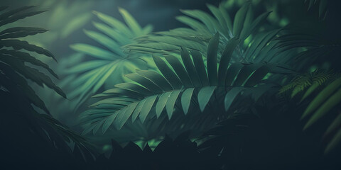 Naklejka na ściany i meble A wallpaper of green tropical leaves with a fresh and natural vibe.