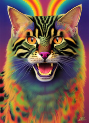 Fototapeta na wymiar Angry Colorful Cat - Genrative AI