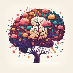 Human Brain Tree with Flowers Generative AI