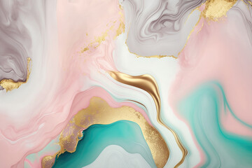 Pink, green and gold marble background. Liquid marble texture. Pastel marble wallpaper. - obrazy, fototapety, plakaty