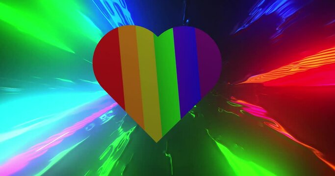 Animation of rainbow heart spinning over light trails