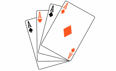 four aces playing cards suits isolated on white background
