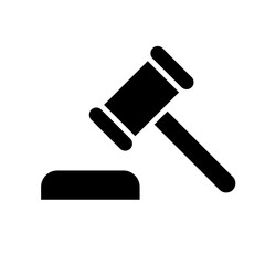 Trial gavel silhouette icon. Judgment. Guilty. Vector.