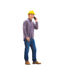 Engineer man using smartphone, Foreman worker in hardhat