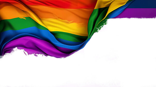 BANDERA LGBTQ SOBRE FONDO BLANCO. ILUSTRACION. COLOR. IA GENERATIVA. HORIZONTAL
