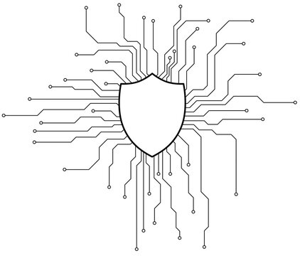 Internet data protection. Drawn shield with lines and dots. Antivirus protection.