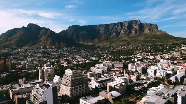 Aerial of from downtown Cape Town, overlooking Table Mountain, Cape Town, South Africa  1