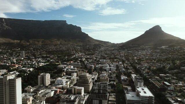 Aerial of from downtown Cape Town, overlooking Table Mountain, Cape Town, South Africa 6