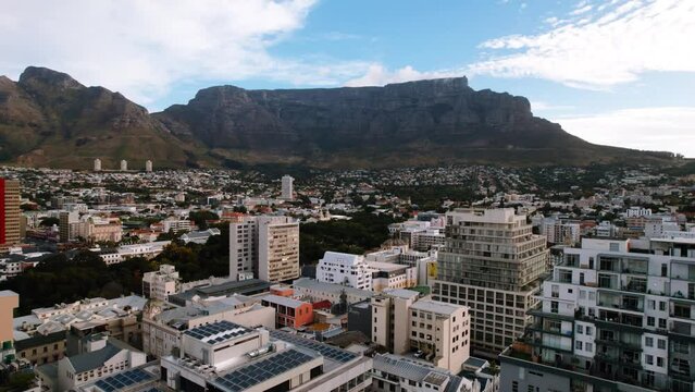 Aerial of from downtown Cape Town, overlooking Table Mountain, Cape Town, South Africa 8