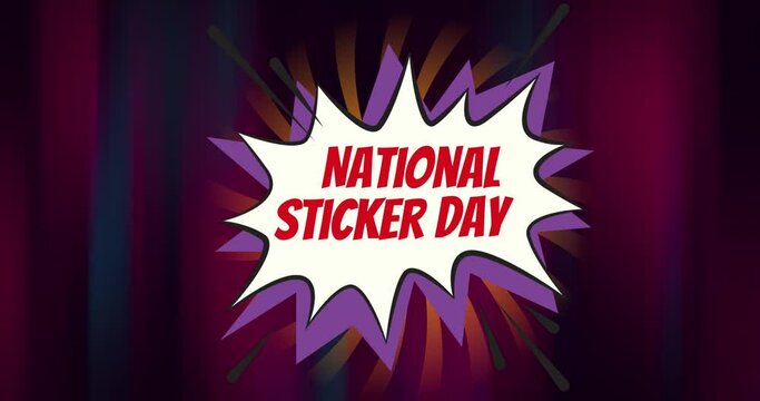 Animation of national sticker day text over retro speech bubble against purple gradient background