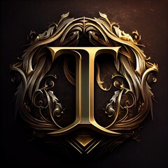 t letter in a golden monogram relief, generative AI - obrazy, fototapety, plakaty