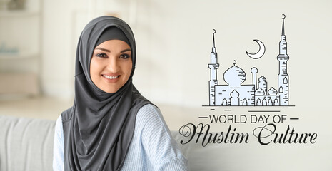 Young Arabian woman at home. World Day of Muslim Culture